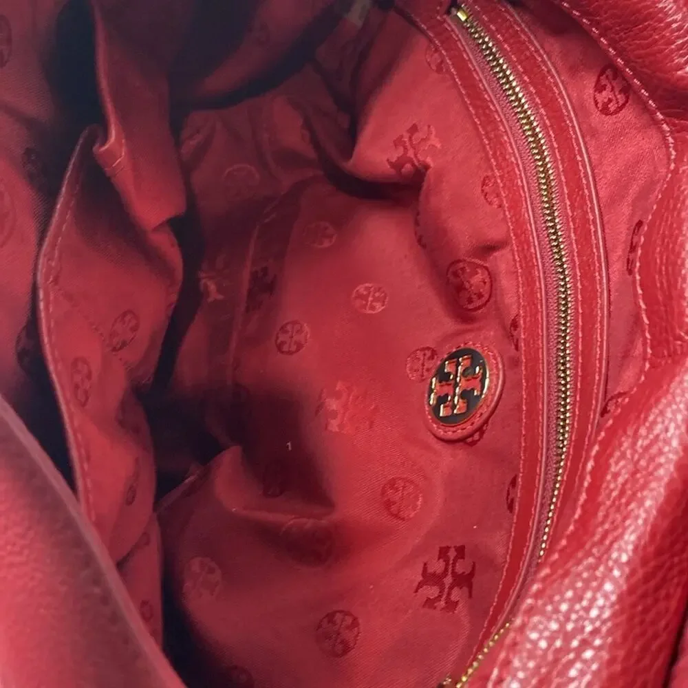Tory Burch Marion Red Leather Saddle Bag with Gold Hardware